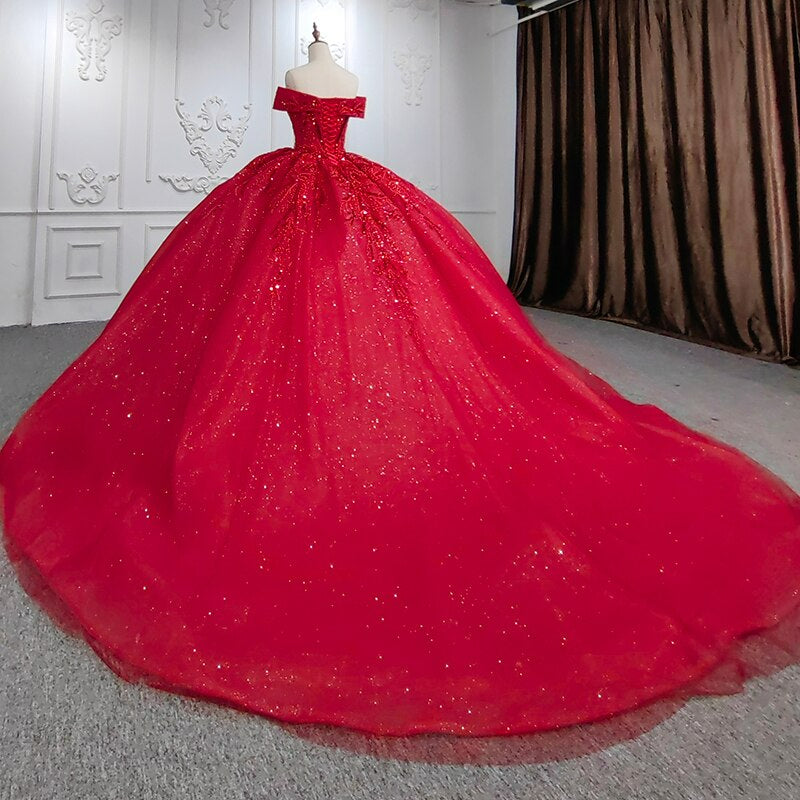 Off the shouler Luxury red ball gown dress