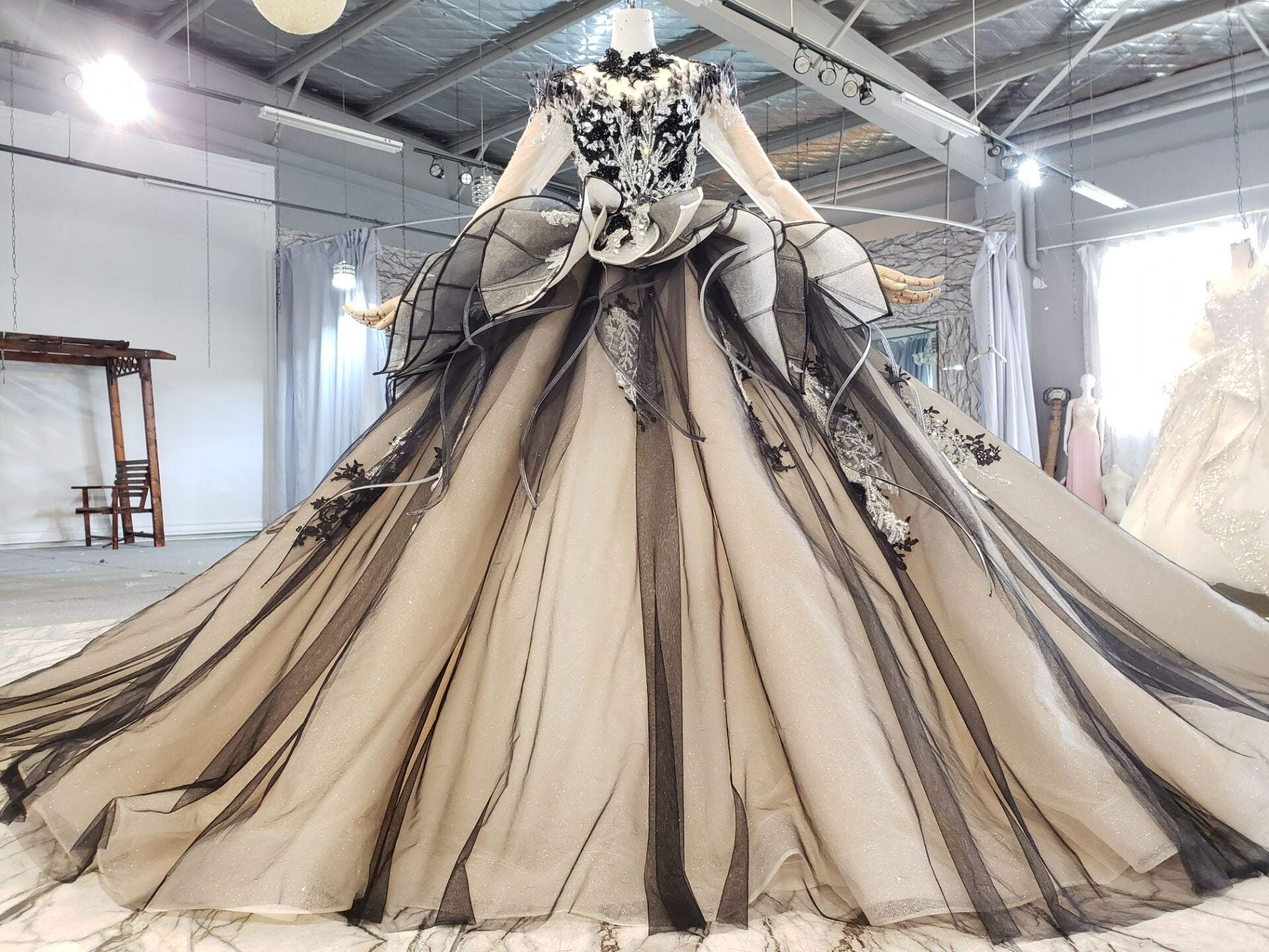 Black Designer Gown With Platina Shawl | Latest Kurti Designs