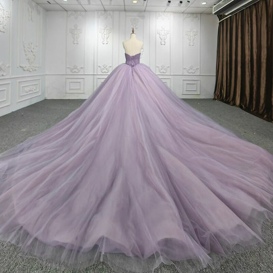Ruched Purple Sweetheart Ball Gown Quinceanera Dress