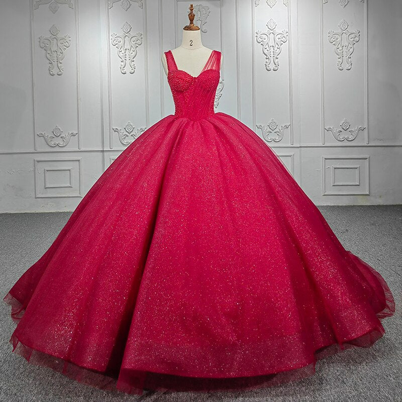 Luxury Red ball gown draped Gown
