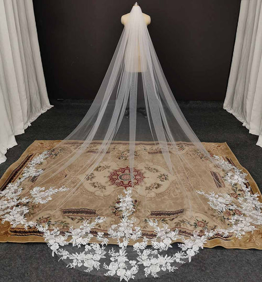 Vintage Wedding Veil 3.5M Long Special Cut Royal Bridal Veil with Comb Bling Sequins Lace Veil Wedding Accessories