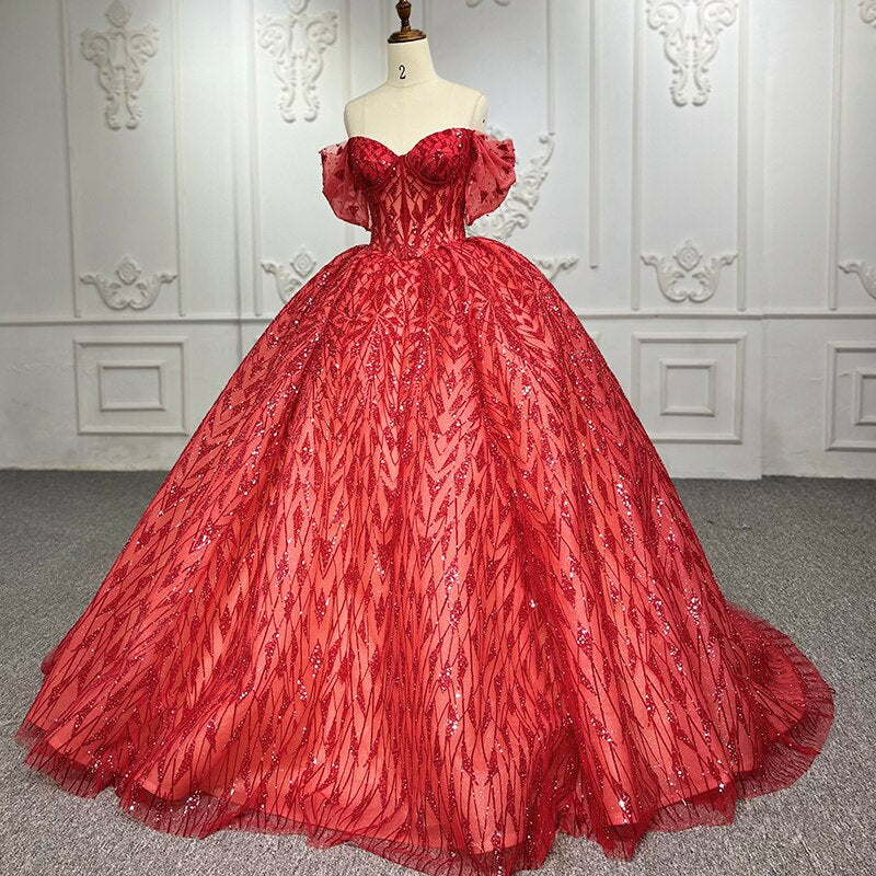 Modern red luxury ball gown wedding dress