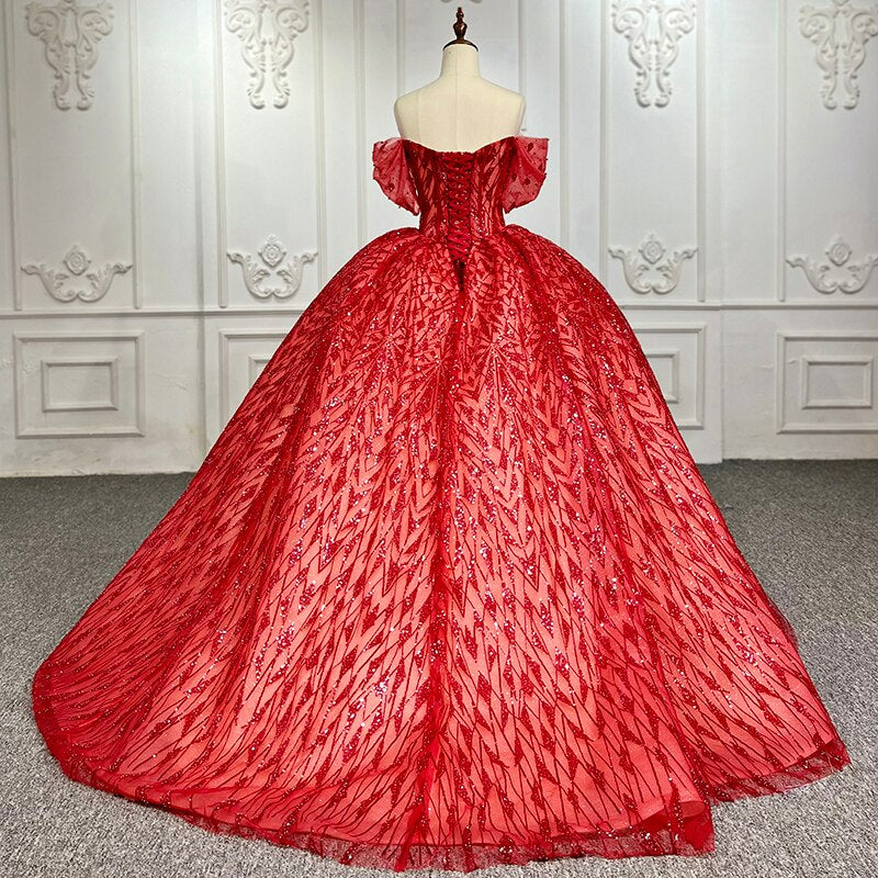 Modern red luxury ball gown wedding dress