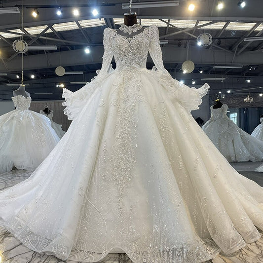 Crystal Beaded Glitter Shinny Affordable Custom Made Luxury Ball Gown Wedding Dress