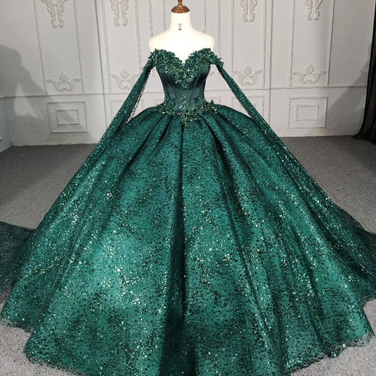 Superfine Green Ball Gown Shiny Luxury Evening Dress