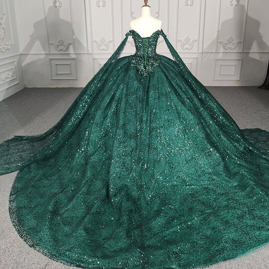 Superfine Green Ball Gown Shiny Luxury Evening Dress