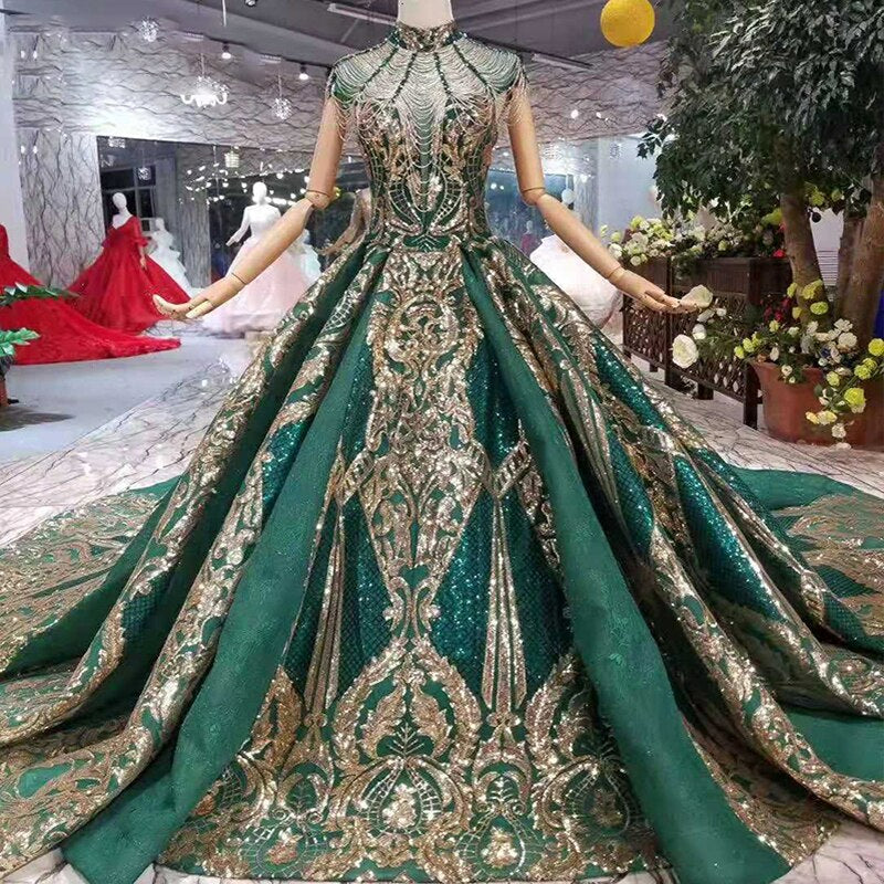 Luxury Green Crystal Evening Dress