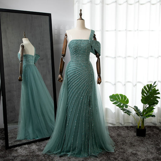 Turquoise High Split Sexy Luxury Beaded For Woman Party Evening Dresses Gowns Mermaid Elegant LA71651