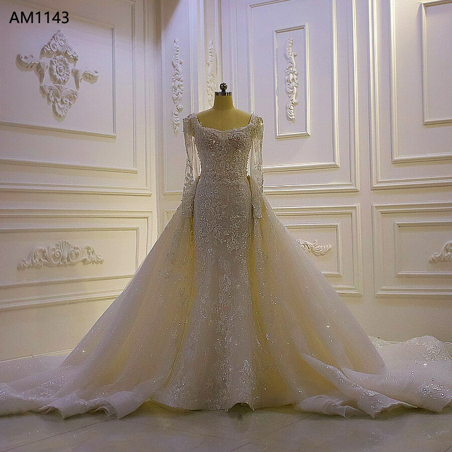 AM1143 Detachable Skirt Lace Luxury Wedding Dress