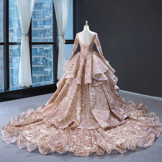 Long sleeve luxury evening custom gala plus size dress