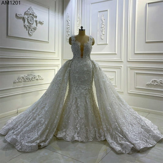 AM1201 Detachable Skirt 2 in 1 Mermaid Lace Luxury Wedding Dress
