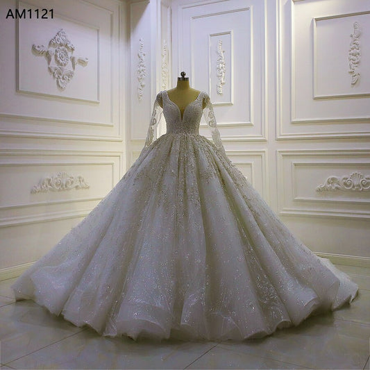 AM1121 Long Sleeve Ball Gown  hand made Luxury Wedding Dress