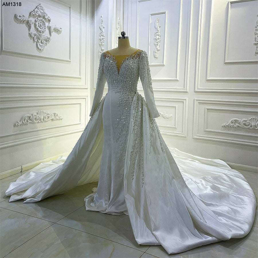 AM1318 New style Full Beading 2 in 1 Detachable train Mermaid luxury pearl beaded Wedding Dress