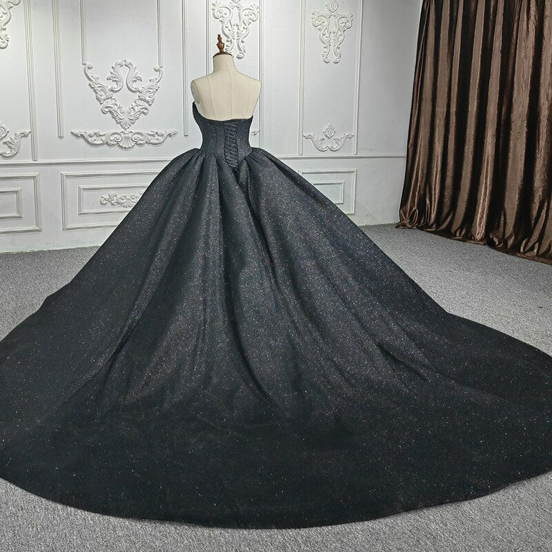 Shiny black shimmery black luxury black pearl beaded ball gown wedding dress