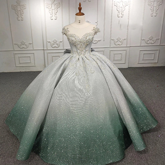 Ombre Quinceanera Sweet 16 Ball Gown Flower applique luxury shinny dress