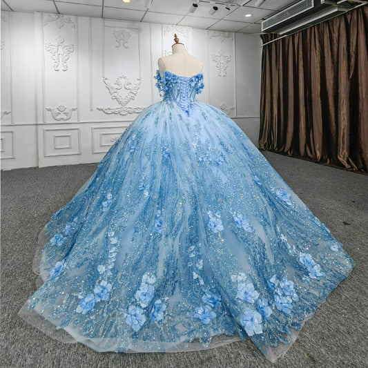 Luxury Blue Gala dress flower beadings Quinceanera dress vestidos de fiesta