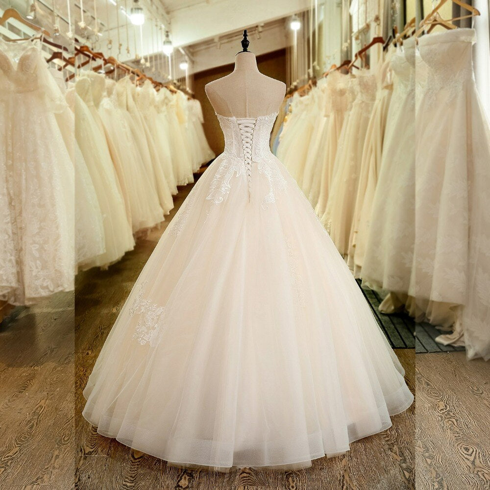 Strapless Vestido De Noiva Wedding Dress Plus Size Backless Applique Crystal Bridal Wedding Gown