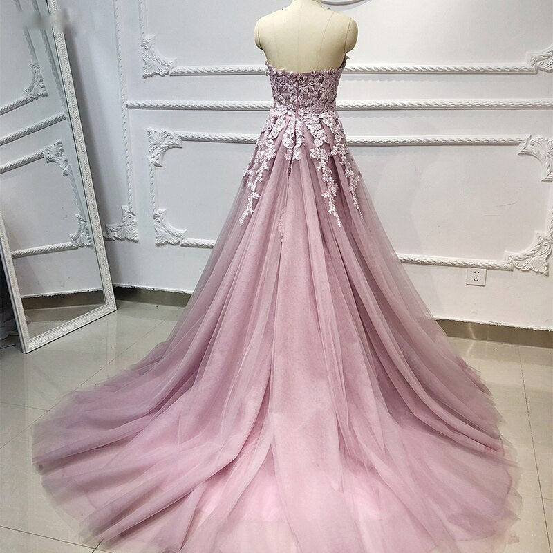 Romantic boho backless A-line flower applique affordable wedding dress