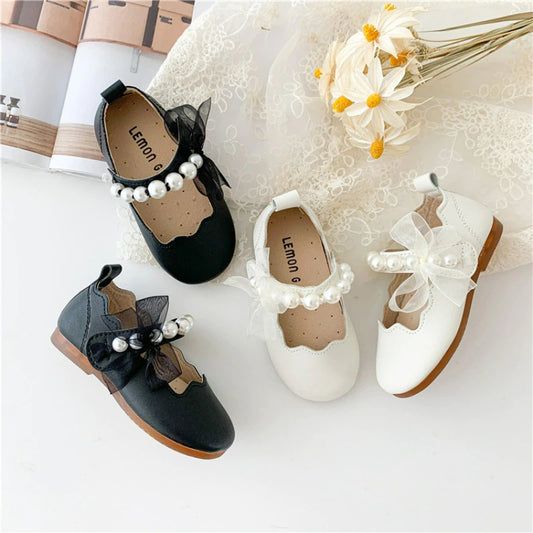 Girls Single Princess Shoes Pearl Shallow Children's Flat Kids Baby Bowknot Shoes flower girl Spring Autumn Wedding Party shoes Gift