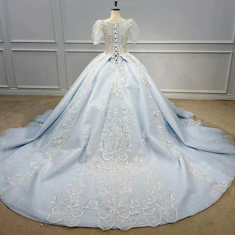 Elegant Tiered Blue Wedding Gown