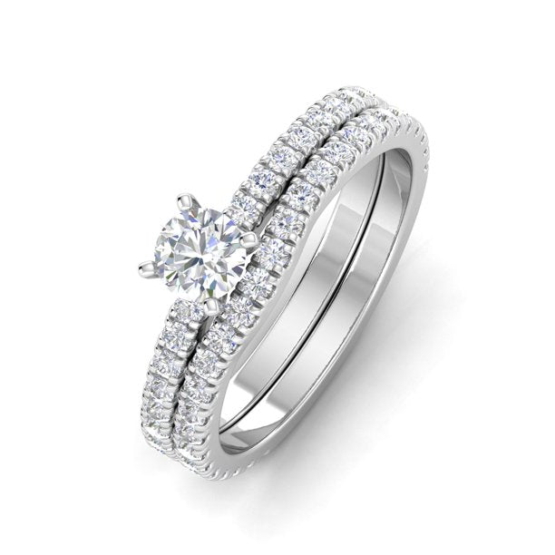 1.00 Carat TW Diamond Solitaire Bridal Set Engagement Rings in 10k White Gold (G-H, I2)