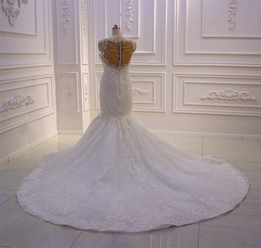 AM317 Spaghetti Straps Handwork Luxury Mermaid Wedding Dress