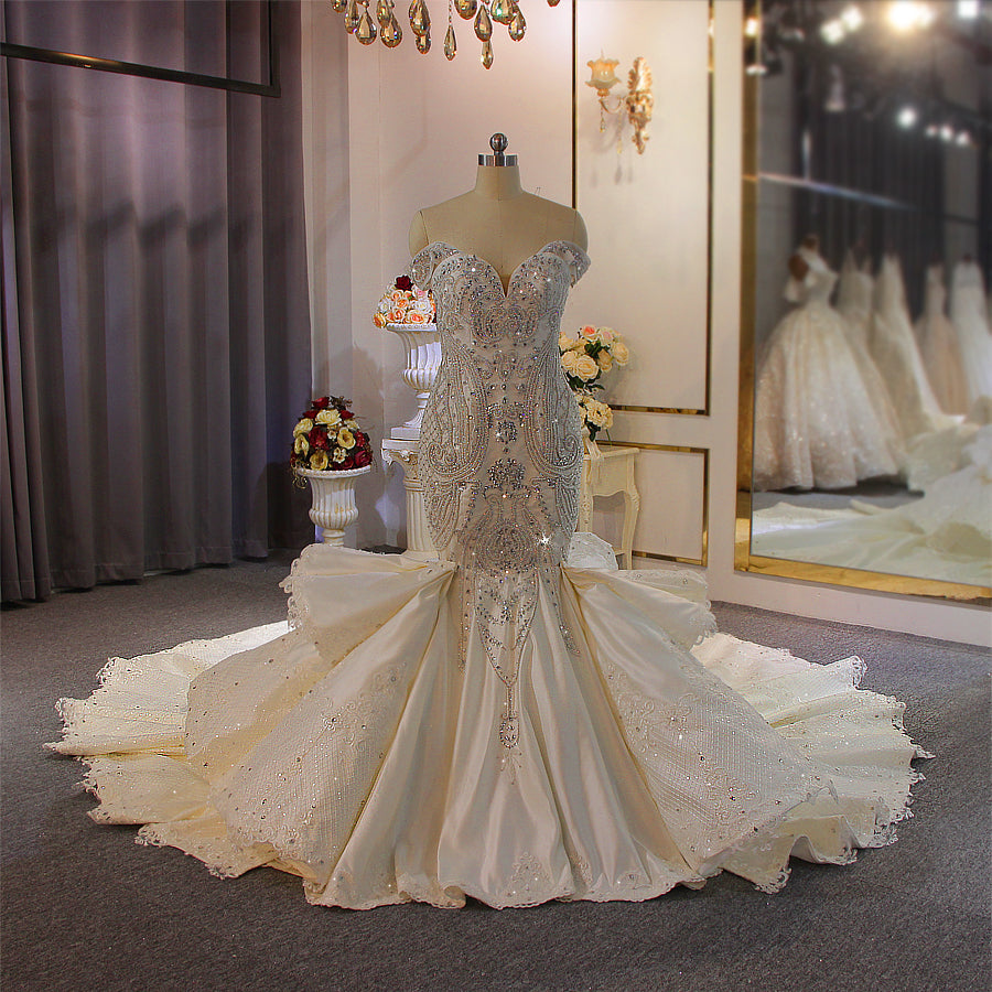 NS3909 Luxury New Style Beaded Mermaid Wedding Dresses with detachable train