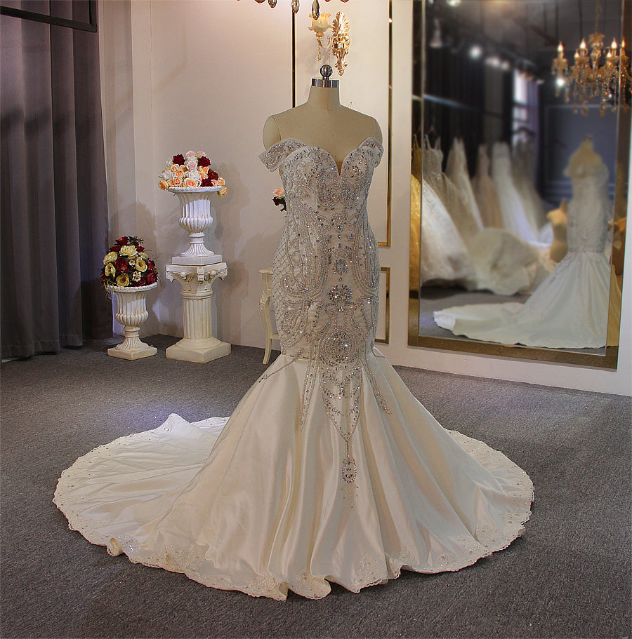 NS3909 Luxury New Style Beaded Mermaid Wedding Dresses with detachable train