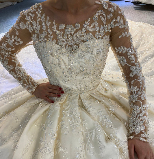 AM624 robe de mariage Long Sleeve Lace Beading Luxury Wedding Dress