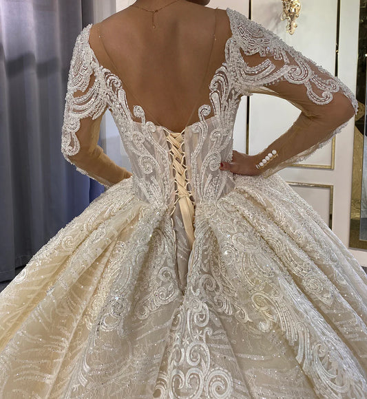 AM649 Luxury ball gown illusion Princess cut wedding dress