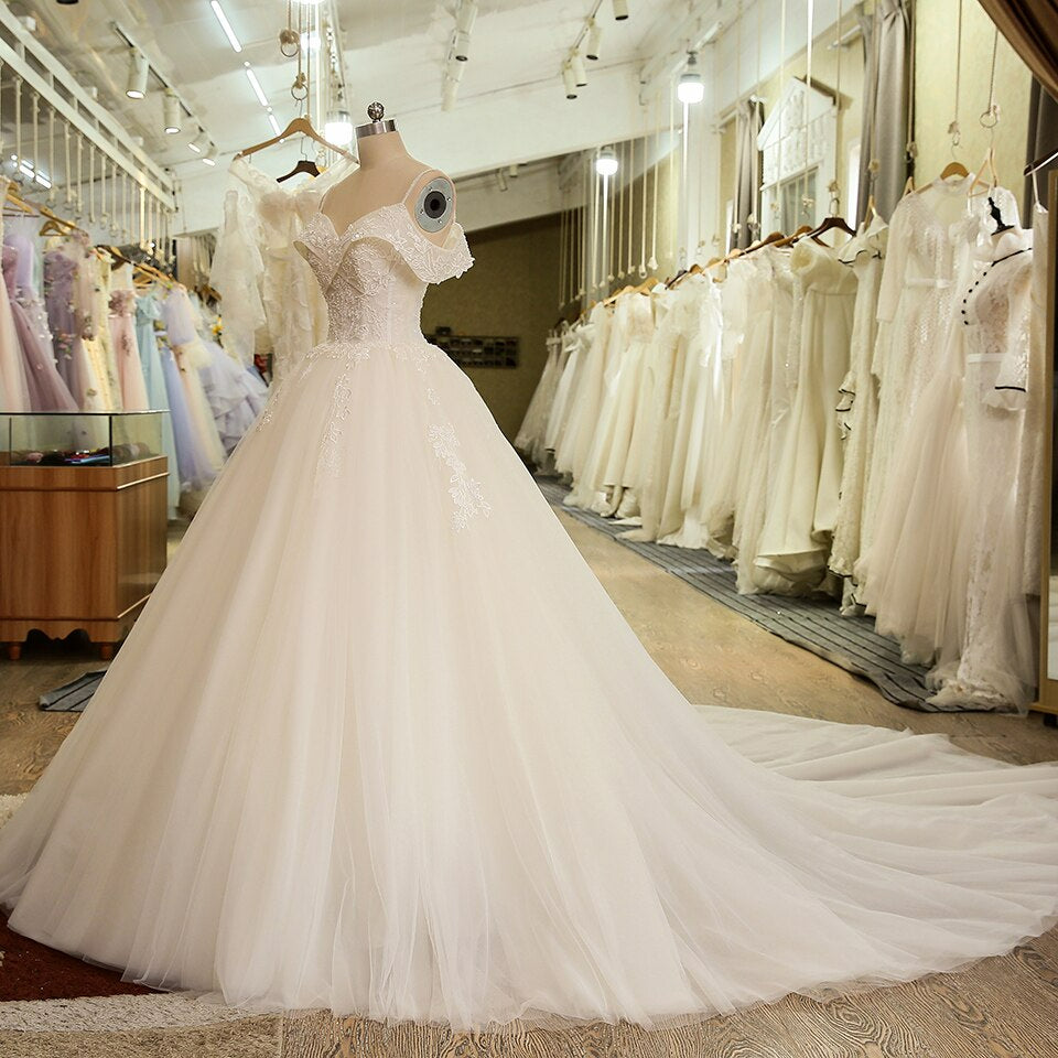 Princess Wedding Dress Lace applique Unique Off The Shoulder Bridal Dress Ball Gown Off Shoulder Wedding Dress