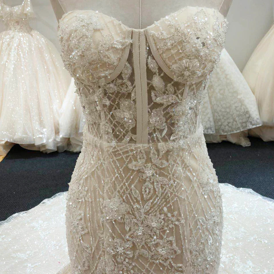 New Arrival Crystal Bling Bling Mermaid Wedding Dresses Full Beading Bridal Wedding Gowns