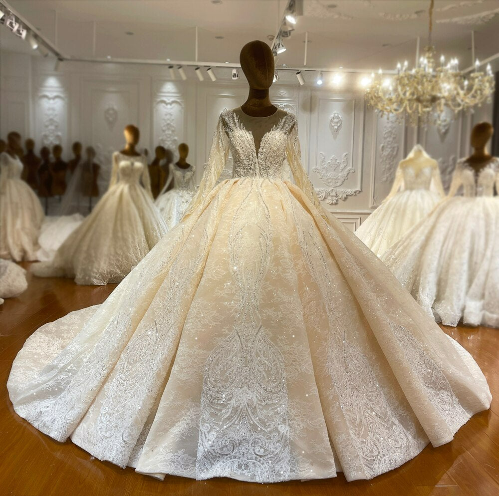 Champagne Color Luxury ball gown Wedding Dress