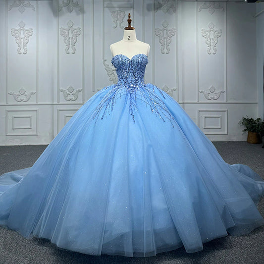 Blue Evening dresses Ball Gown Sequins Tulle Quinceanera Dress
