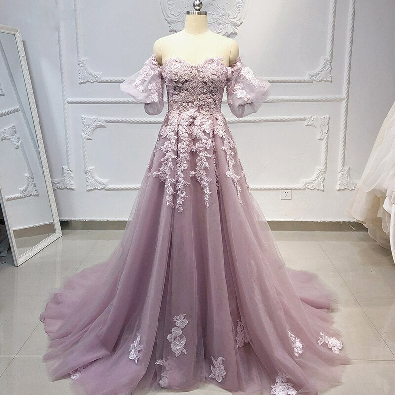 Romantic boho backless A-line flower applique affordable wedding dress
