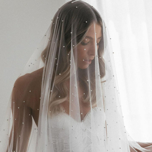 White Ivory Wedding Veil with Pearls Aiso Bridal