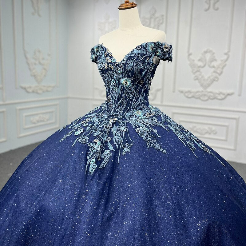 Blue Sweetheart Embroidery Quinceanera Evening Party Dress