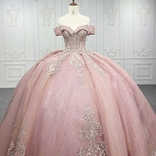 Pink Embroidery Lace Beading Quinceanera Dress