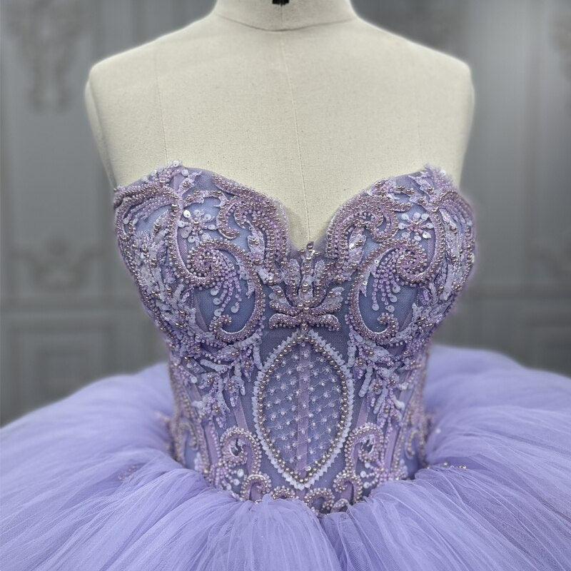 Purple Large tulle ball gown luxury dress