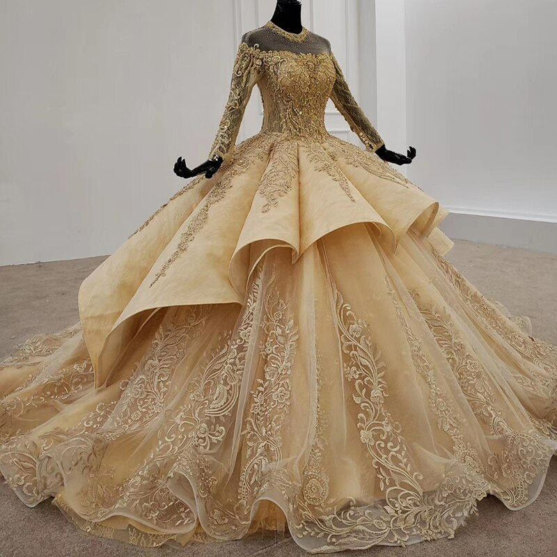 Luxury Evening Dress High Neck Applique Sequin Beading Pattern Ball gown gala dress
