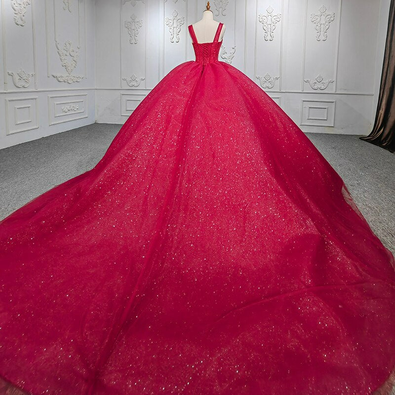 Luxury Red ball gown draped Gown