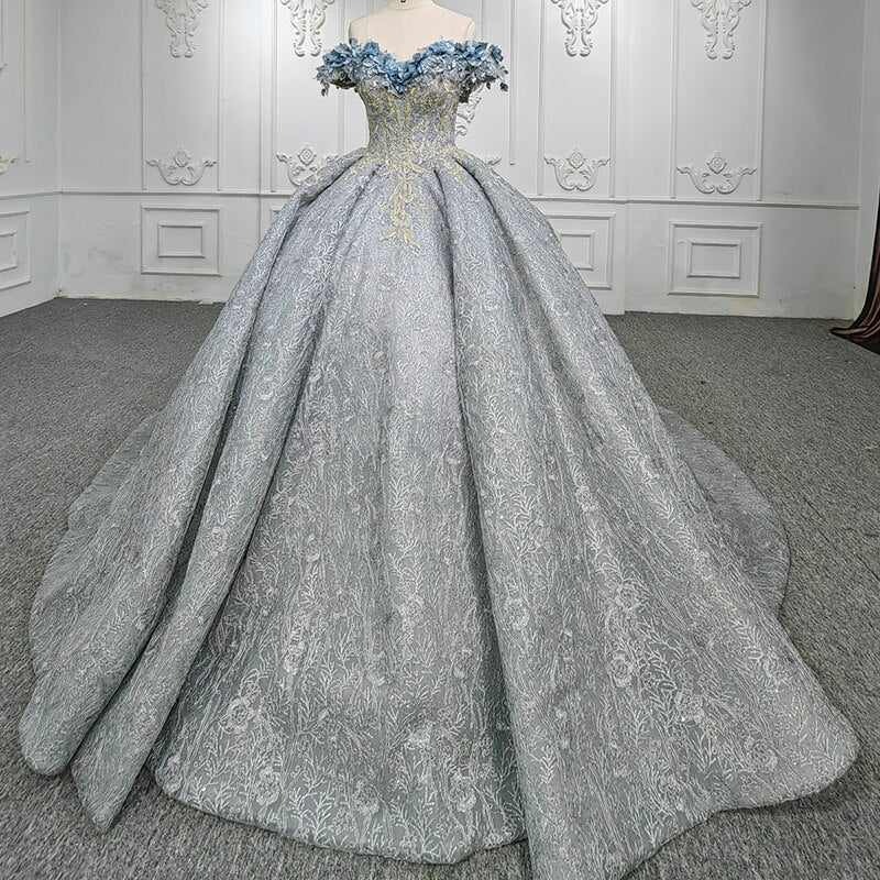 Crystal beading shiny grey quinceanera luxury ball gown evening magical dress