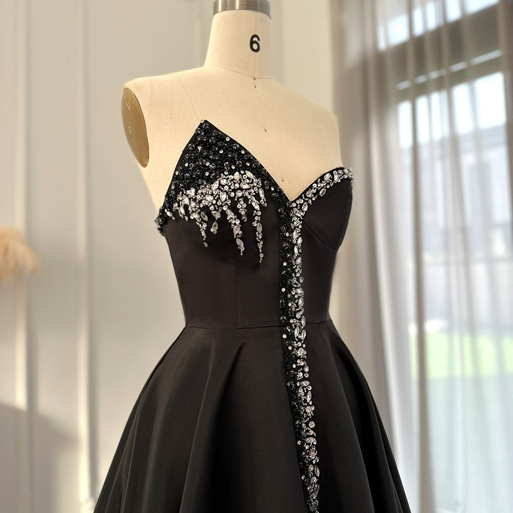 Elegant Black Long Arabic Evening Dresses Luxury Dubai Crystal Orange Side Slit Women Wedding Party Gowns SS364