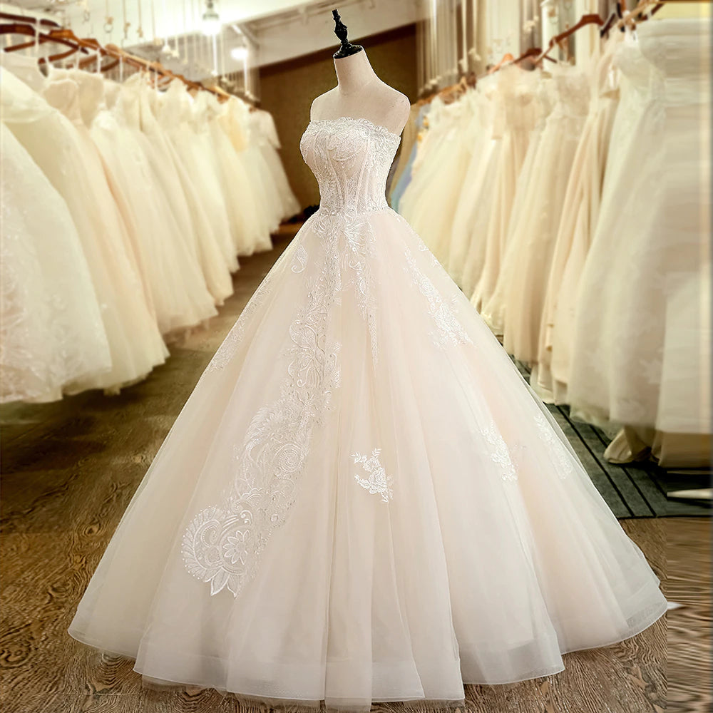 Strapless Vestido De Noiva Wedding Dress Plus Size Backless Applique Crystal Bridal Wedding Gown