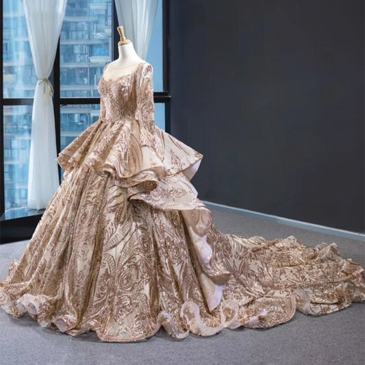 Long sleeve luxury evening custom gala plus size dress
