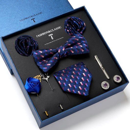 Free Shipping Men's Tie Set Luxury Gift Box Silk Tie Necktie Set 8pcs Inside Packing Festive Present Cravat Pocket Squares