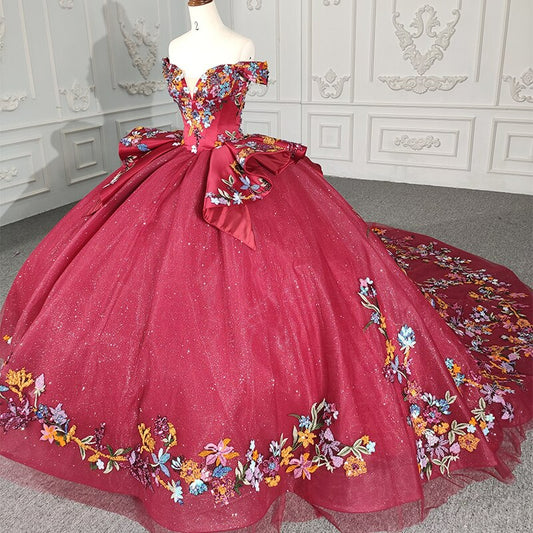 Red off the shoulder luxury quinceanera dress