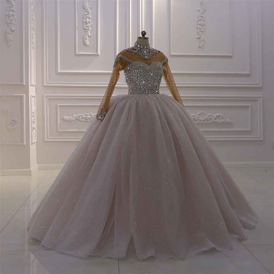 Taylor Luxury Crystal Collar Beaded Sequin Wedding Dress Women Prom Dress Short Sleeves