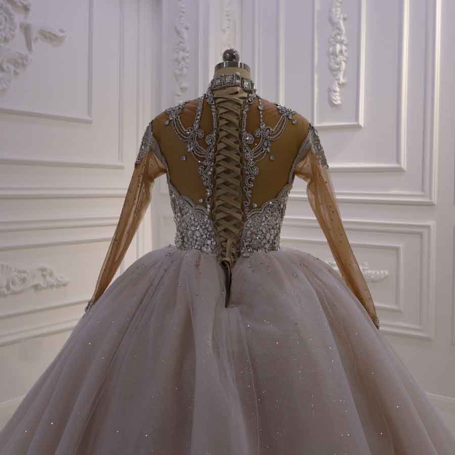 Taylor Luxury Crystal Collar Beaded Sequin Wedding Dress Women Prom Dress Short Sleeves