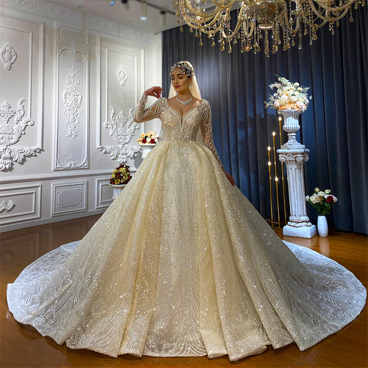 Full All Pearl Beaded Royal Train Custom Design Luxury Ball Gown Wedding Dress Affordable Designer Off White Ivory Custom Made Wedding DRESS plus size bride